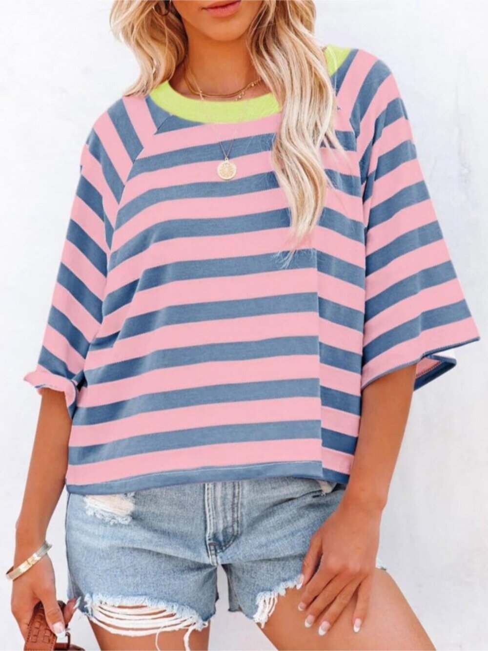 Striped Color Block Crewneck Tee - Picture 3 of 9